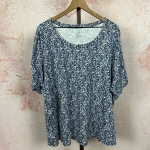 J. JILL floral ditsy scoop neck tee size 3X side slit pima cotton blue shirt